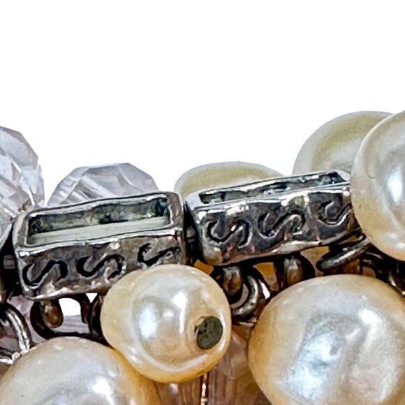 Simulated Pearl & Faceted Glass Bead Bracelet Stretch EUC Boho Bohemian Elegant - Picture 7 of 10
